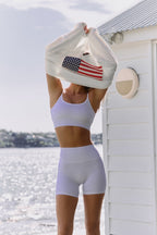 Astoria LUXE BALANCE Contrast Sports Crop - Blue Pinstripe
