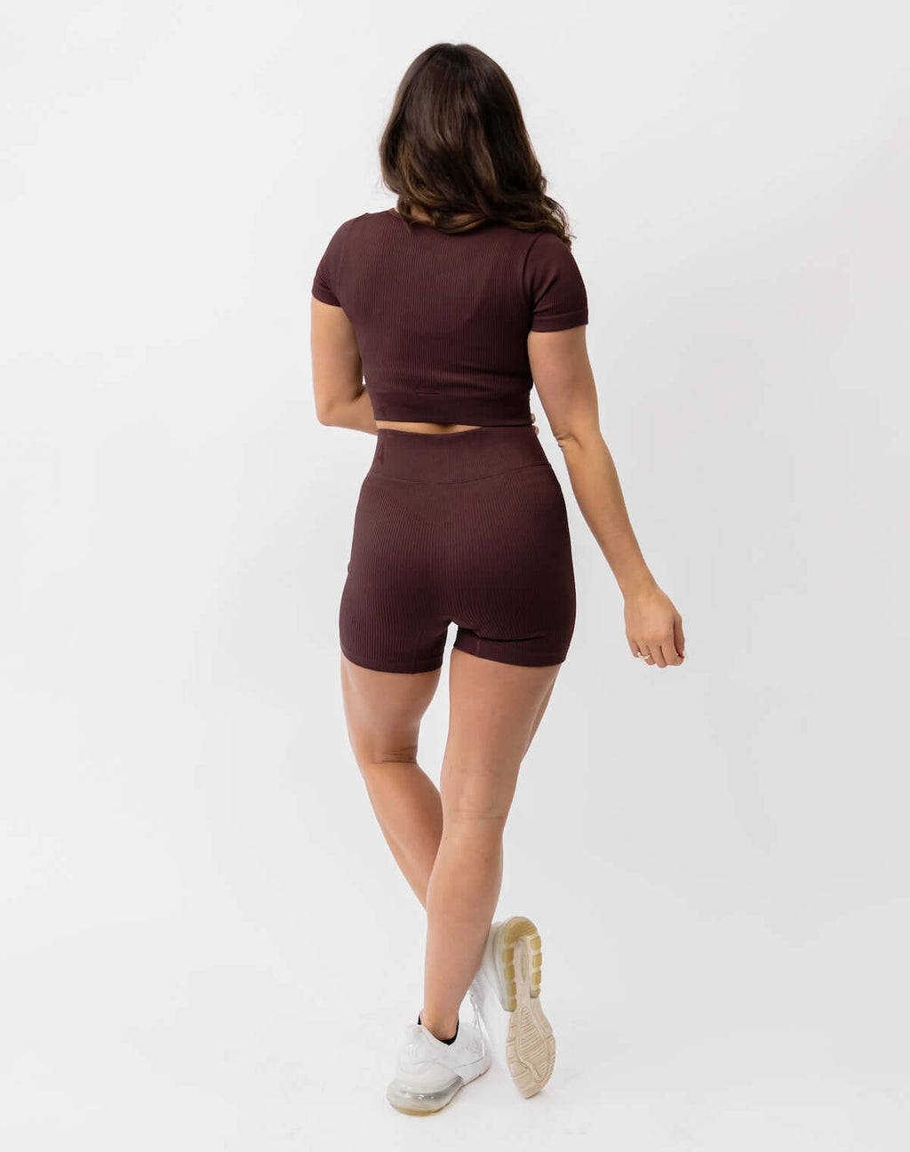 Astoria Seamless Ribbed Series Zip Quarter-Sleeve Crop - Espresso