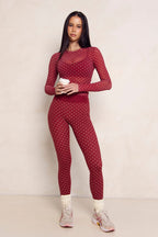 Astoria Mesh Long Sleeve Top - Merlot Polka