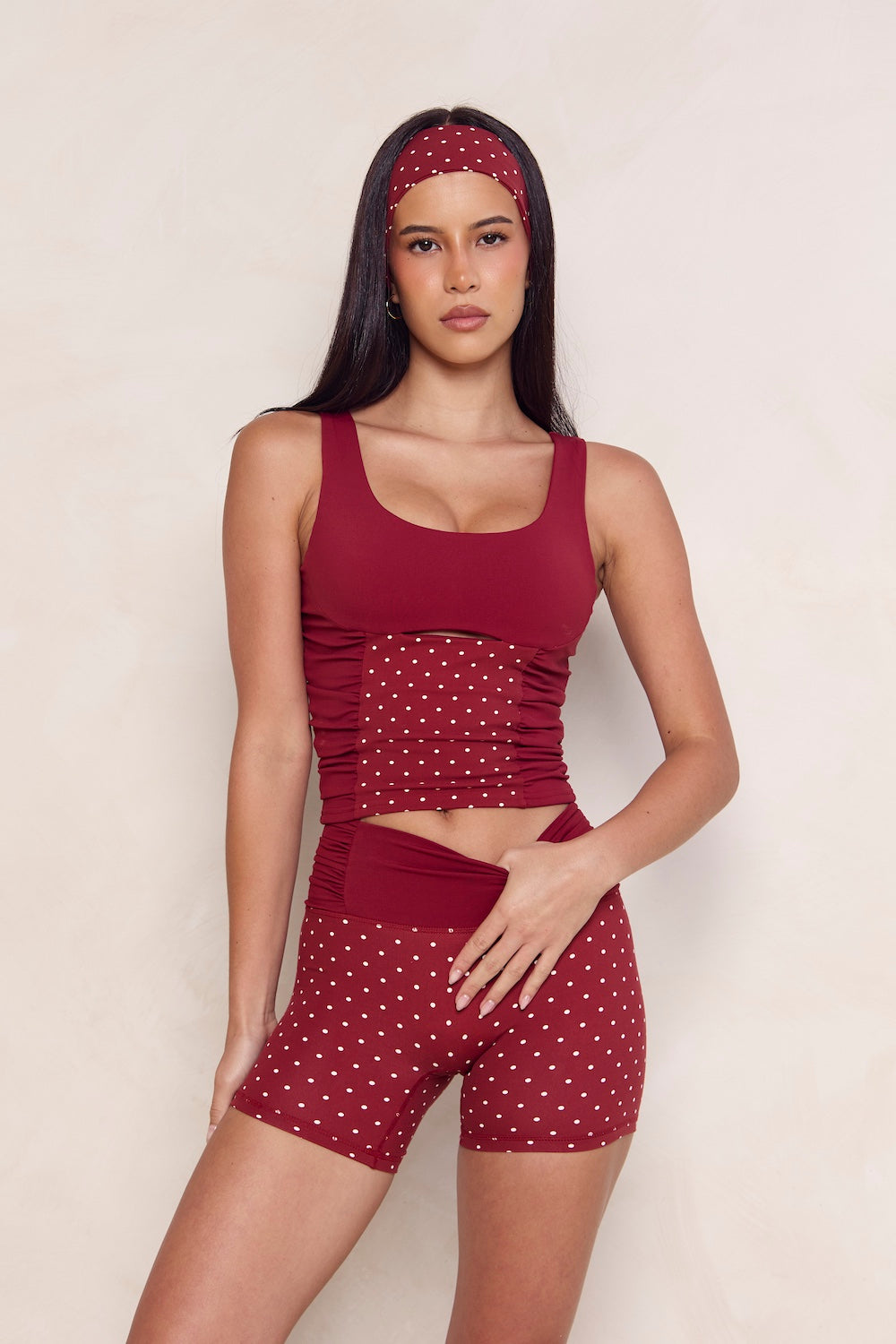 Astoria LUXE BALANCE Ruched Mini Short - Merlot Polka