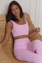 Astoria LUXE BALANCE Ruched Sports Crop - Pink Gingham