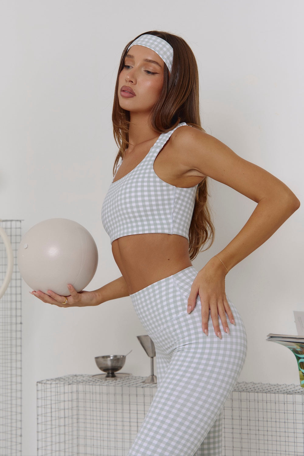 Astoria LUXE BALANCE Ruched Sports Crop - Jade Gingham