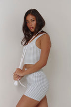 Astoria LUXE BALANCE Long Length Ruched Sports Crop - Jade Gingham