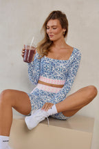 Astoria Seamless Ribbed Squareneck Sleeved Crop - Porceflora