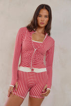 Astoria LUXE BALANCE Ruched Zip Up Jacket - Red Gingham
