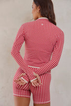 Astoria LUXE BALANCE Ruched Zip Up Jacket - Red Gingham
