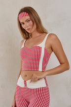 Astoria LUXE BALANCE Colorblock Sports Crop - Red Gingham