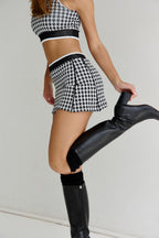 Astoria Seamless Knit Mini Skirt - Black/Grey Houndstooth