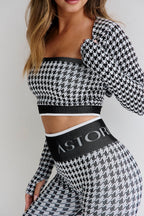 Astoria Seamless Knit Shrug - Black/Grey Houndstooth