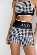Astoria Seamless Knit Sports Bra - Black/Grey Houndstooth
