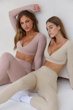 Astoria LUXE BALANCE Long Sleeve Plunge Crop - Oat