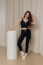 Astoria Seamless Ribbed Barre Sports Crop - Black