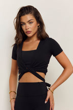 Astoria LIVE LUXE Wrap Quarter-Sleeve Crop - Black