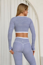 Astoria LUXE BALANCE Staple Sleeved Crop - Blue Lattice